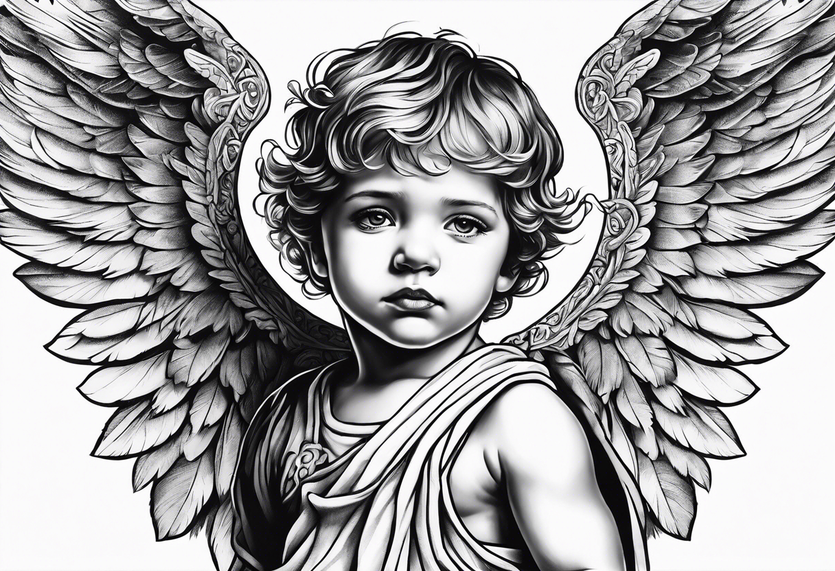 Littl angel kid, roman style tattoo idea