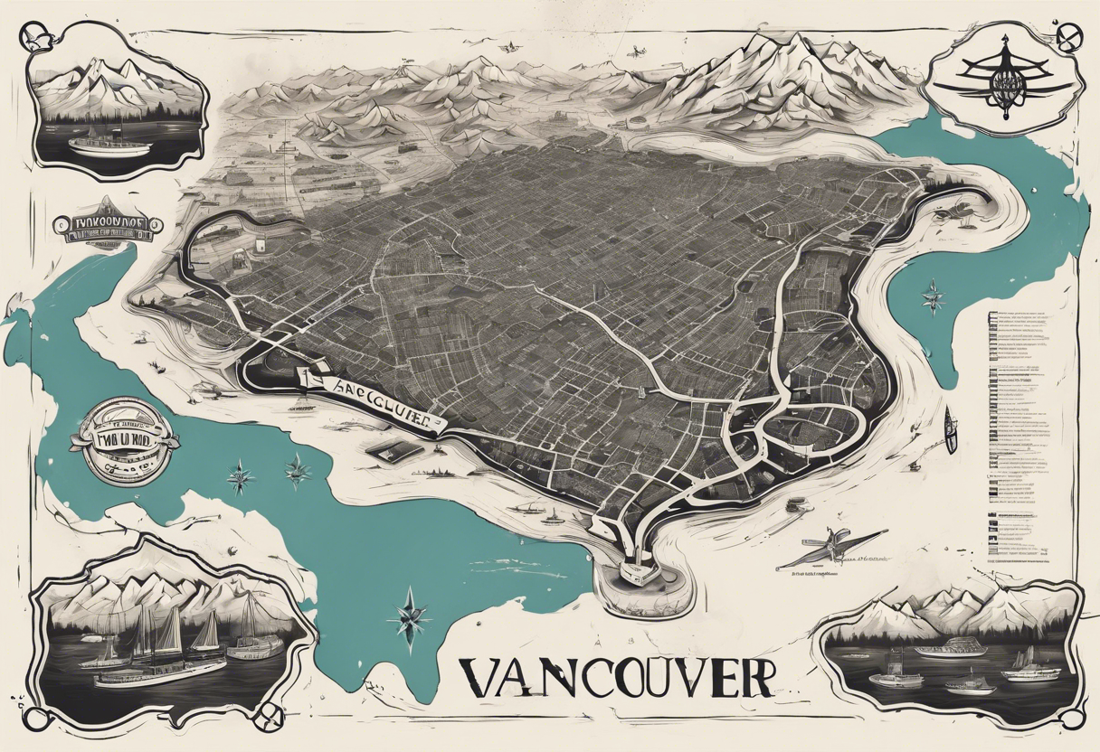 A overview old school map of vancouver B.C with water drop staining and major roadways highlighted with honeycomb tattoo idea