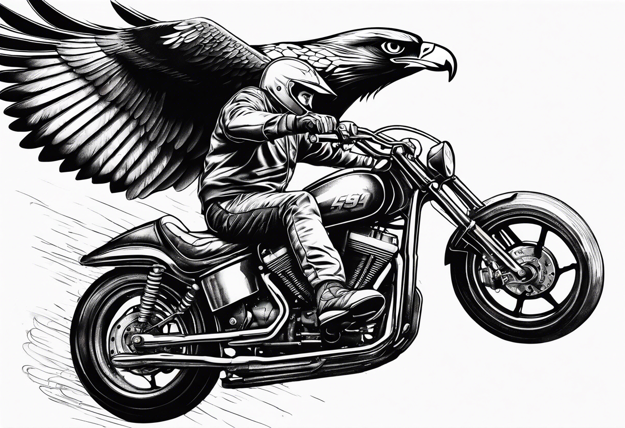 motorcycle speedway rider with an eagle flying over tattoo idea