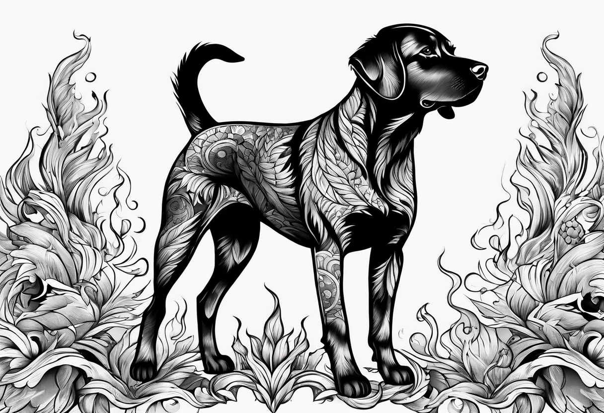 Burnt dog with fire tattoo idea