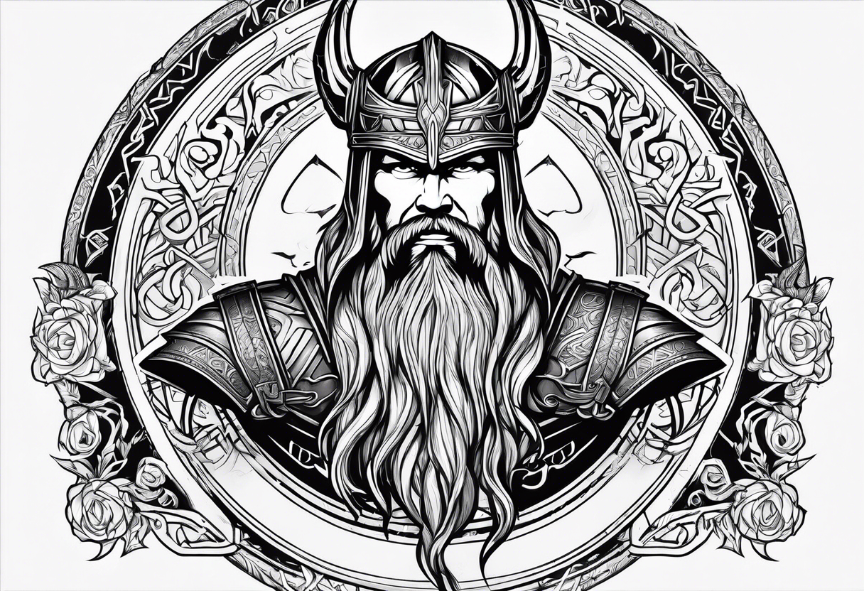 Thor norse god of thunder with norse letter tattoo idea | TattoosAI