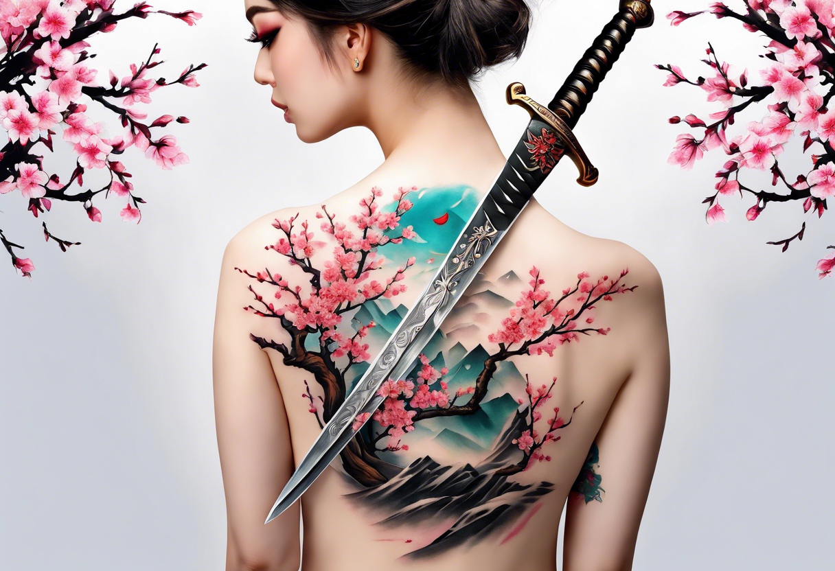 Sword 
and cherry blossom tattoo idea