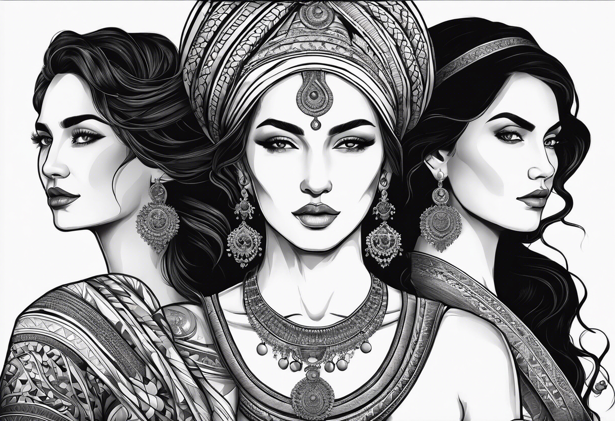 three women, side by side, young, old, middle-aged. women, weavers, godess of desteny. Moirens tattoo idea