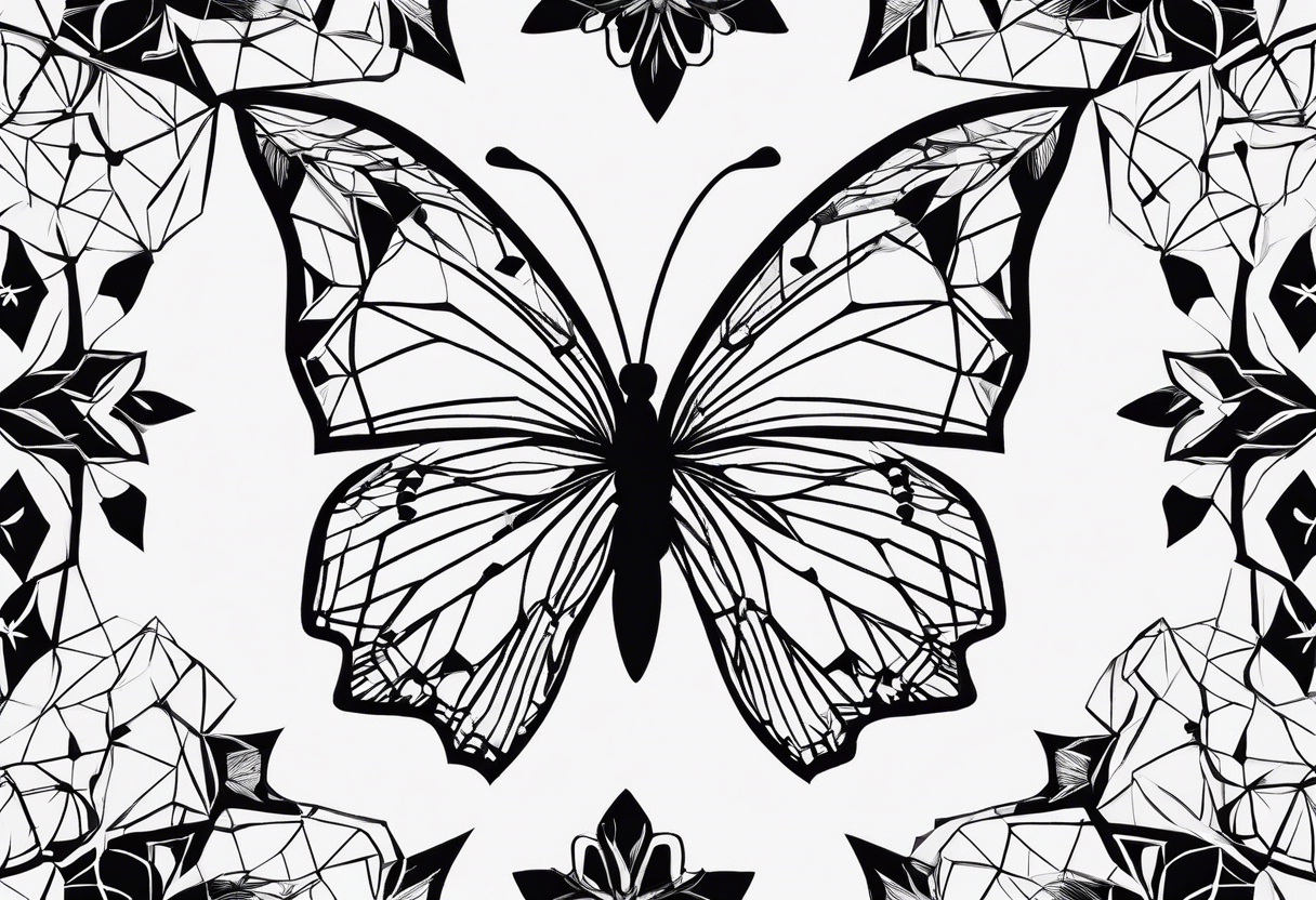 Thin Minimalistic butterfly on the background of indra’s diamond network tattoo idea