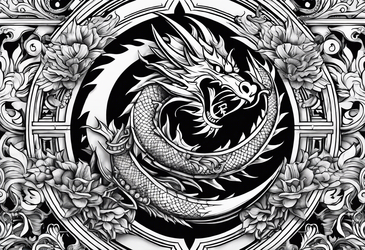 Dragon roman empire building straight lines sun moon tattoo idea