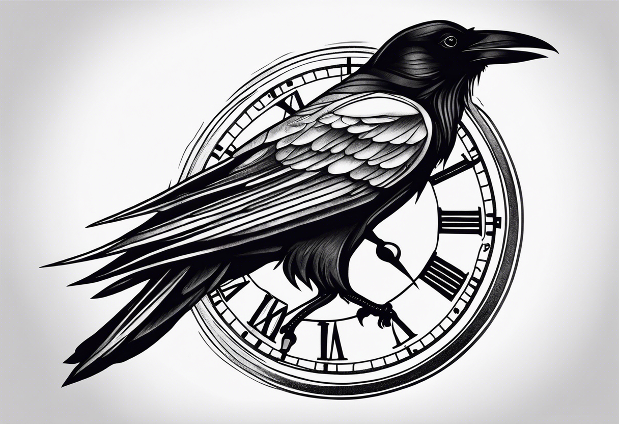 raven perched on clock tattoo idea