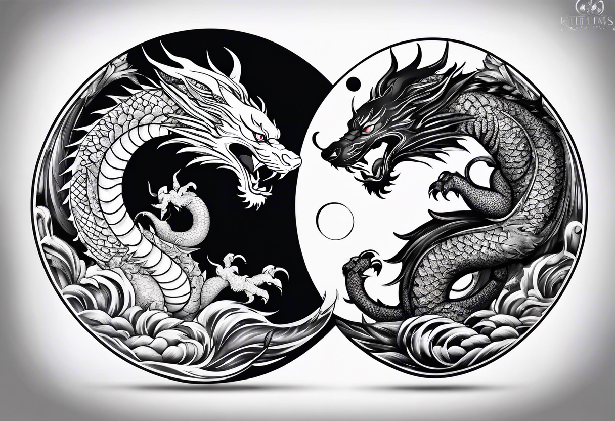 Dragon and tiger fighting on a yin yang plate tattoo idea