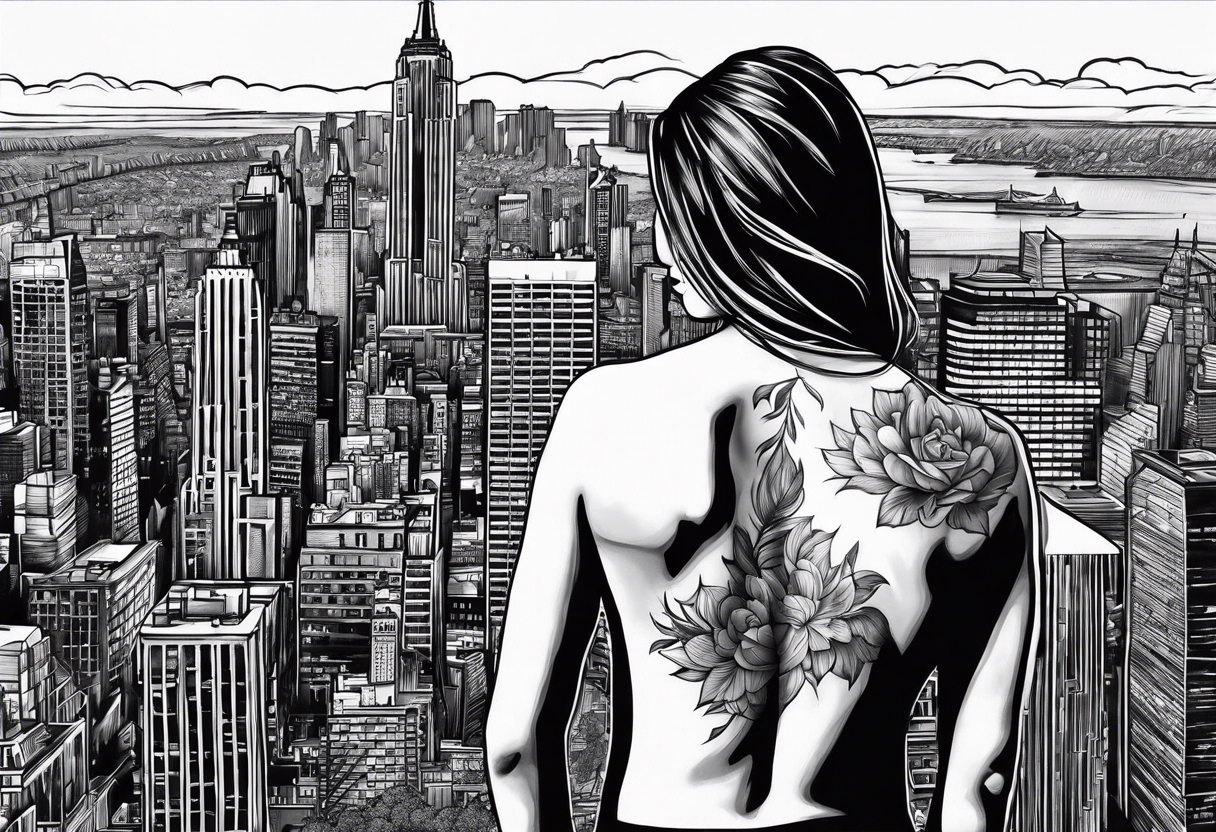 Teenager standing in the distance from NYC skyline tattoo idea