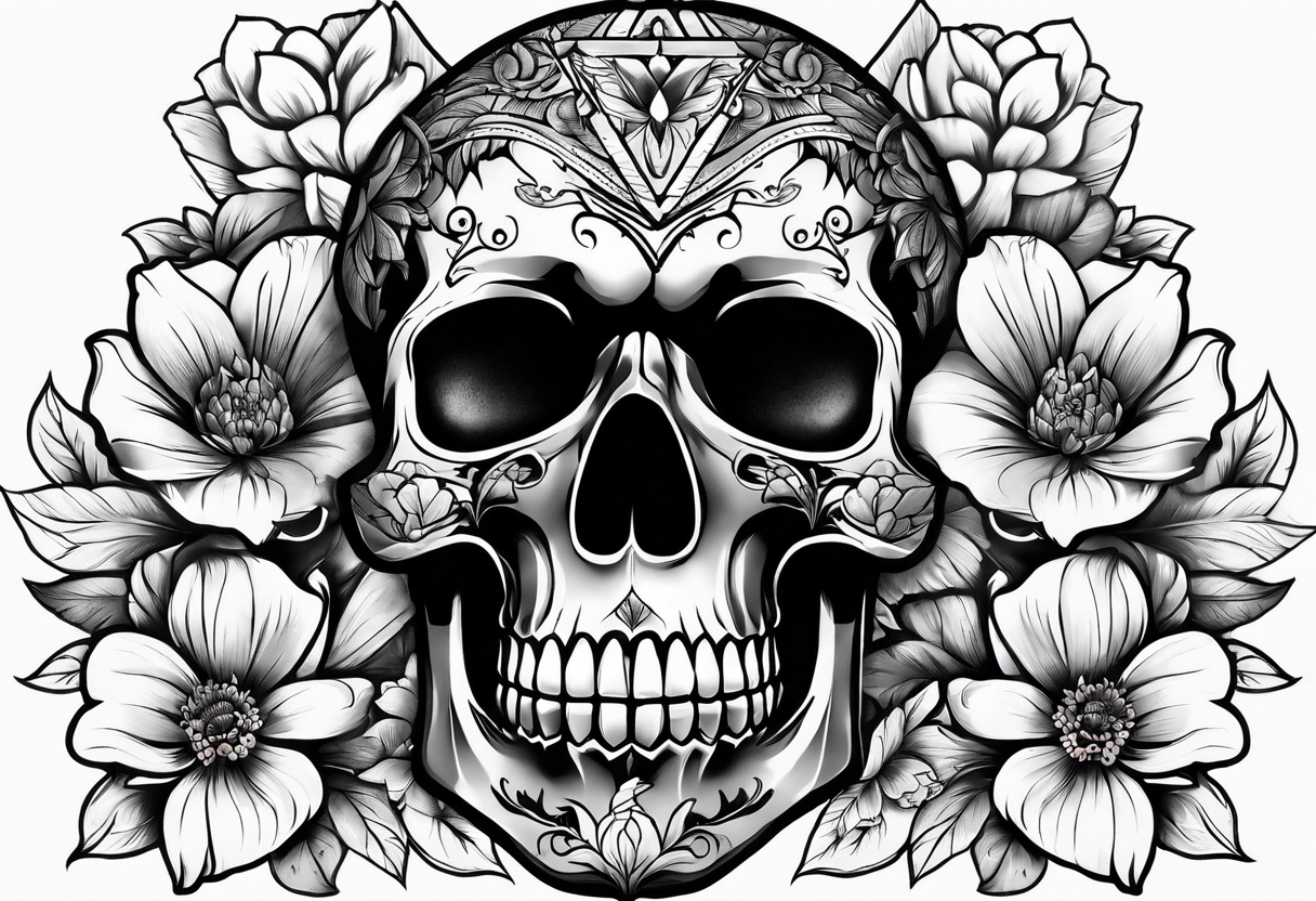 flowers skull triangle tattoo idea