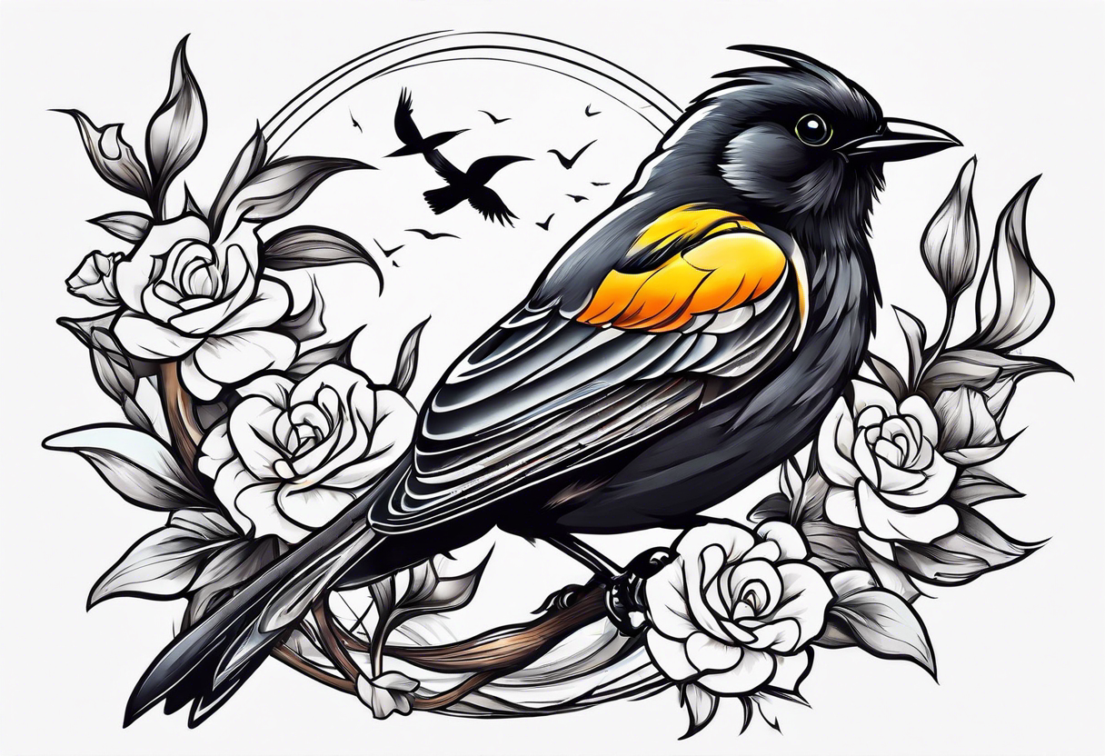 Sunny black birds tattoo idea