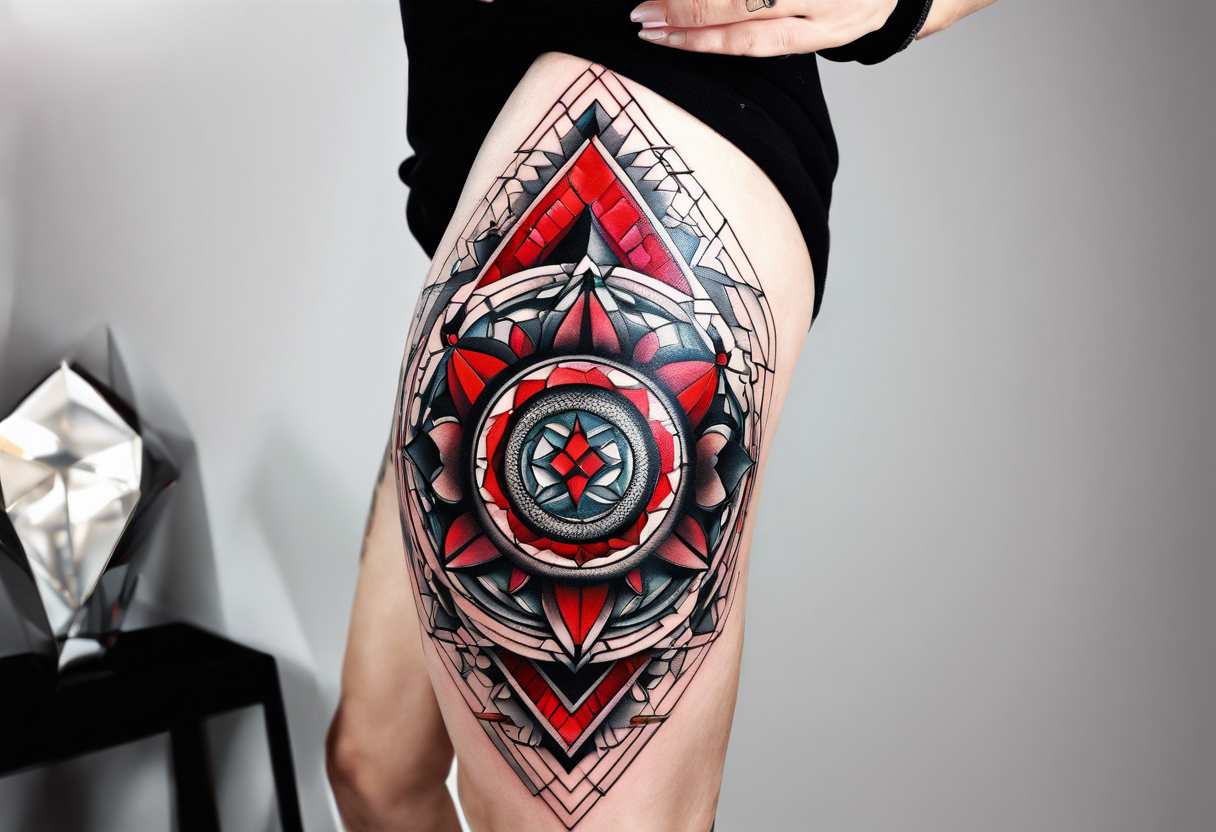 Daniel Silva Knee tattoo with tints of red and sacred geometry tattoo idea