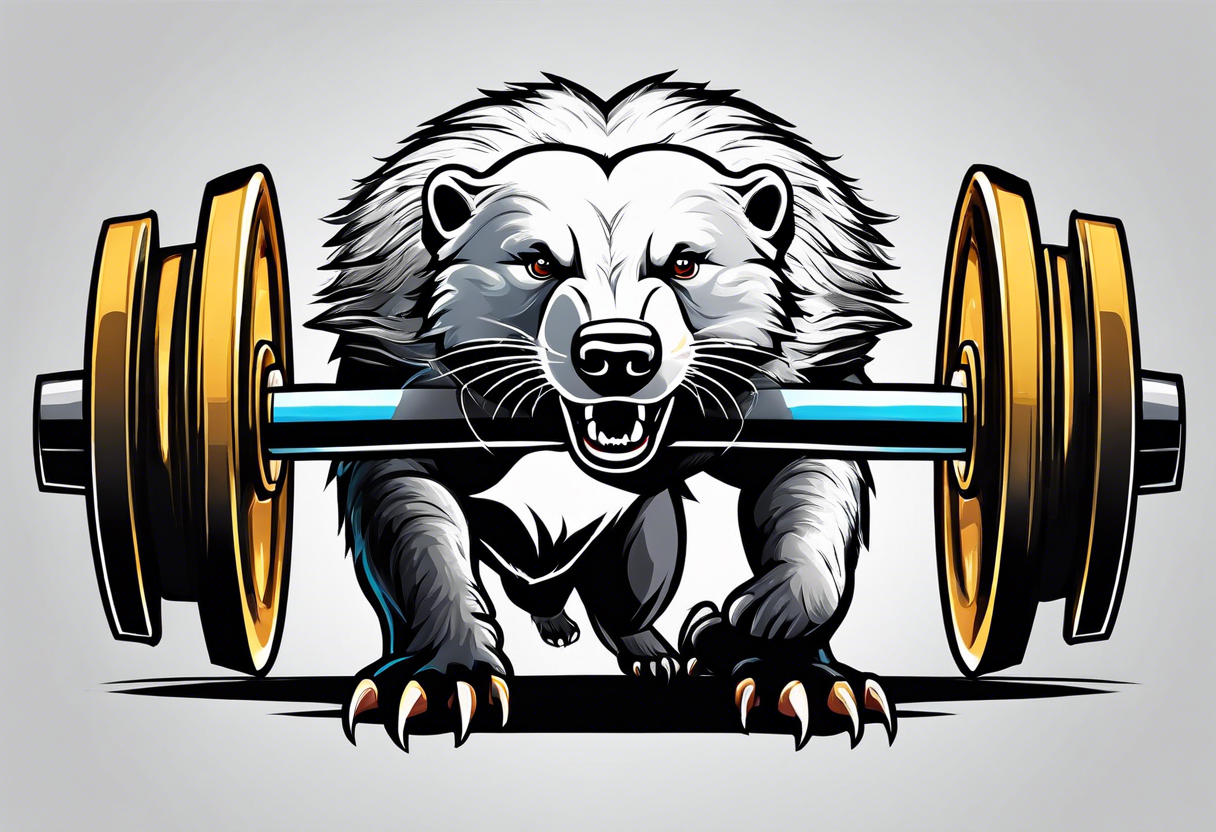 Muscular old honey badger lifting barbell. tattoo idea