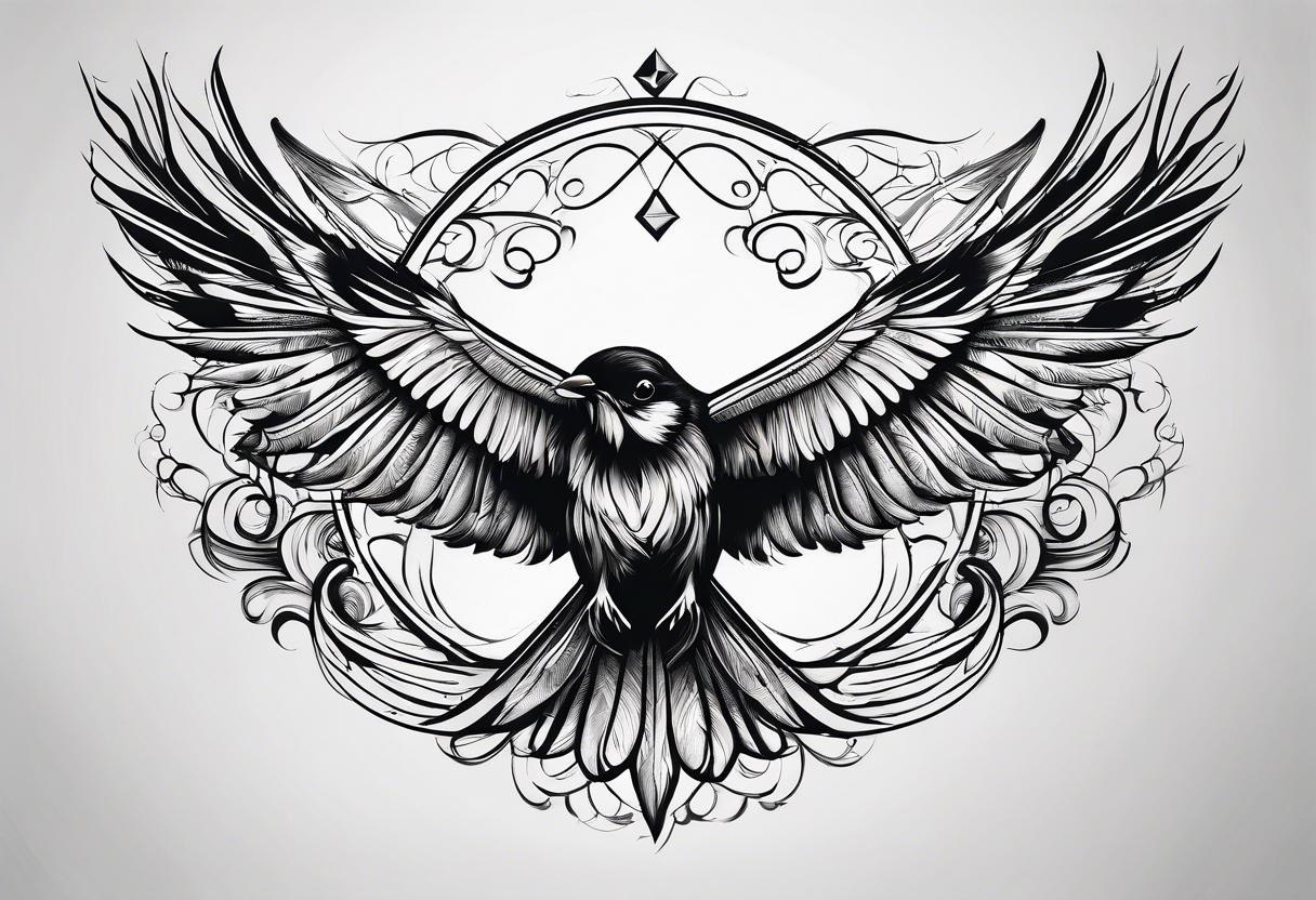 five long lines becoming shorter when the last line breaks in to a simple bird shape tattoo idea