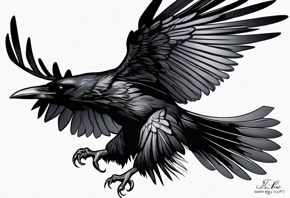 raven in flight with wings spread tattoo idea