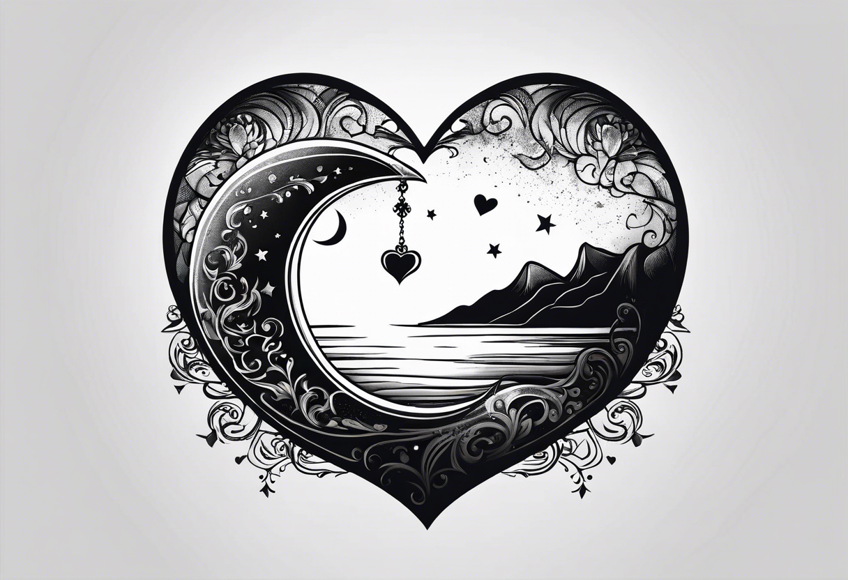 Crescent moon with a love heart inside it tattoo idea