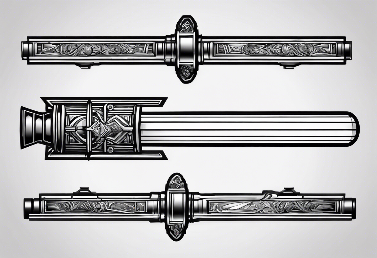 Line art of 2 lightsaber hilts, each pointing in the opposite direction tattoo idea