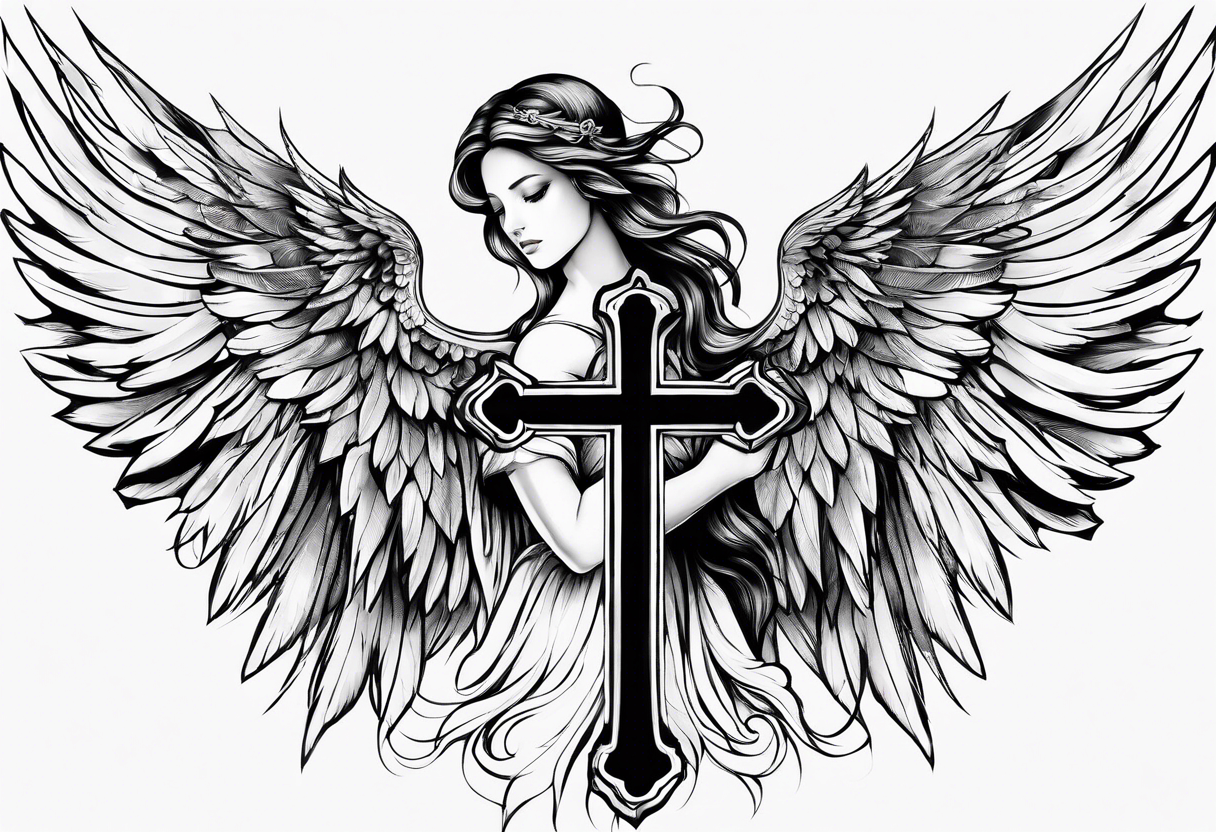 the wings of an angel with a cross tattoo idea