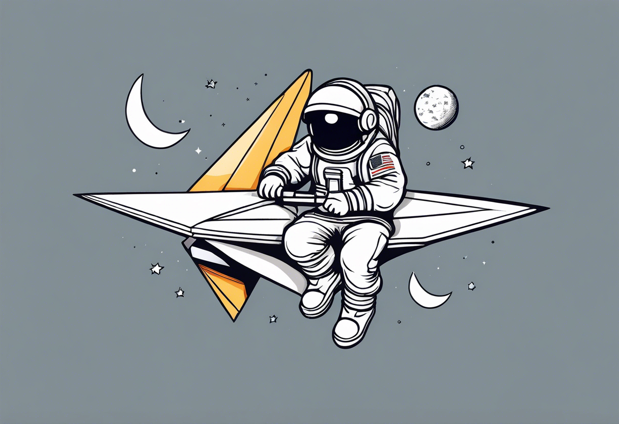 Astronaut riding on a paper airplane tattoo idea