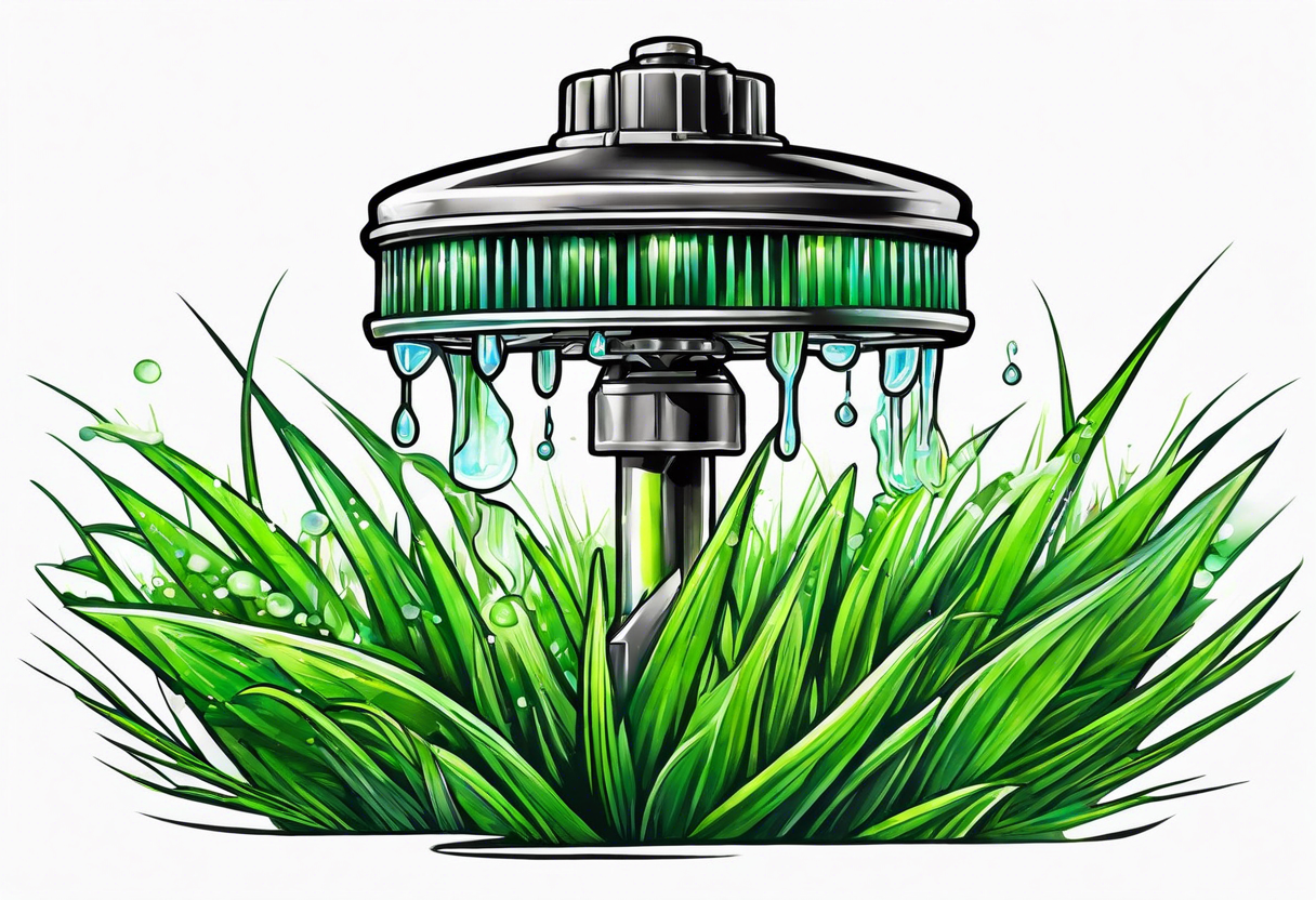 lawn sprinkler with green grass tattoo idea