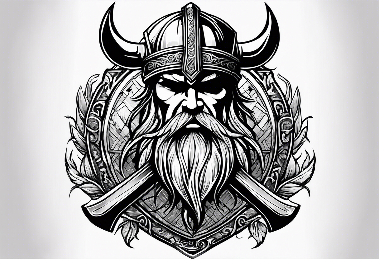 cool viking themed sleave on whole right arm ship axe shield tattoo idea