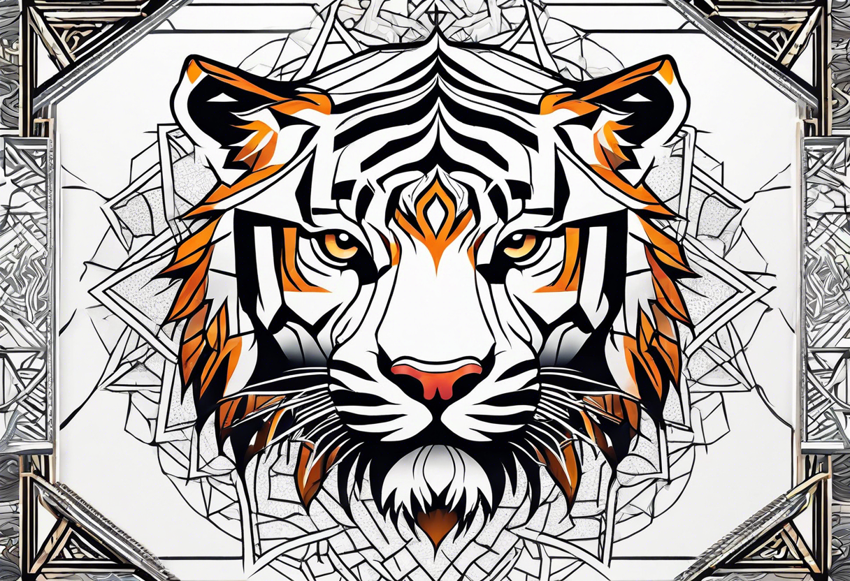 Tiger silhouette with sacred geometry and shapes. Tree of Life growing through the tiger tattoo idea