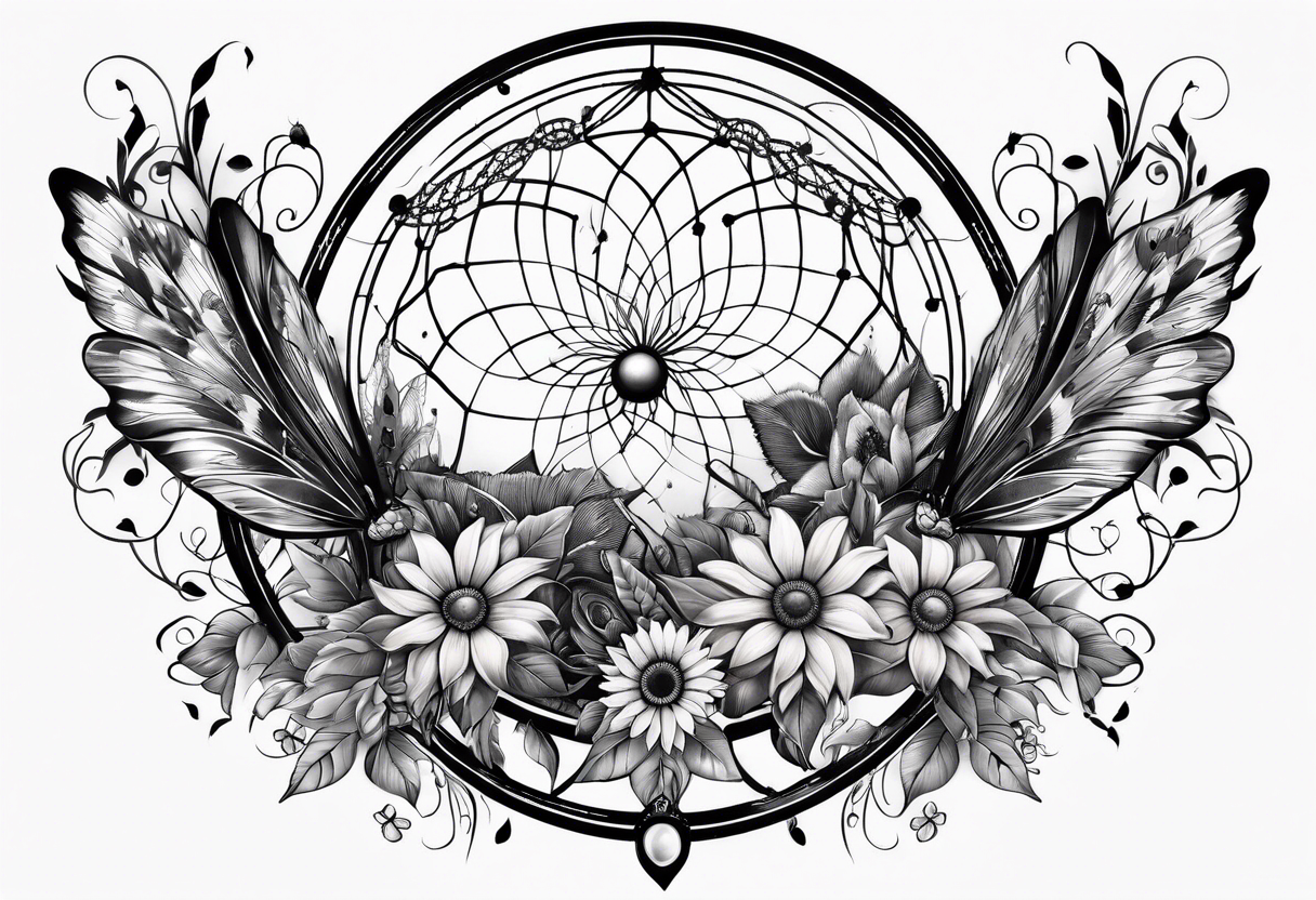 Sun flower dreamcatcher with butterflies tattoo idea