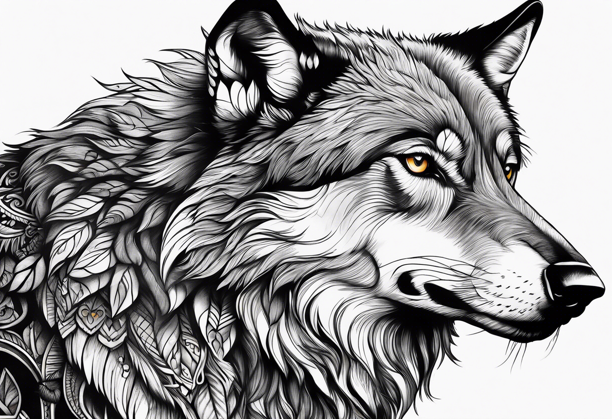 a colorful realistic wolf with a Raven tattoo idea