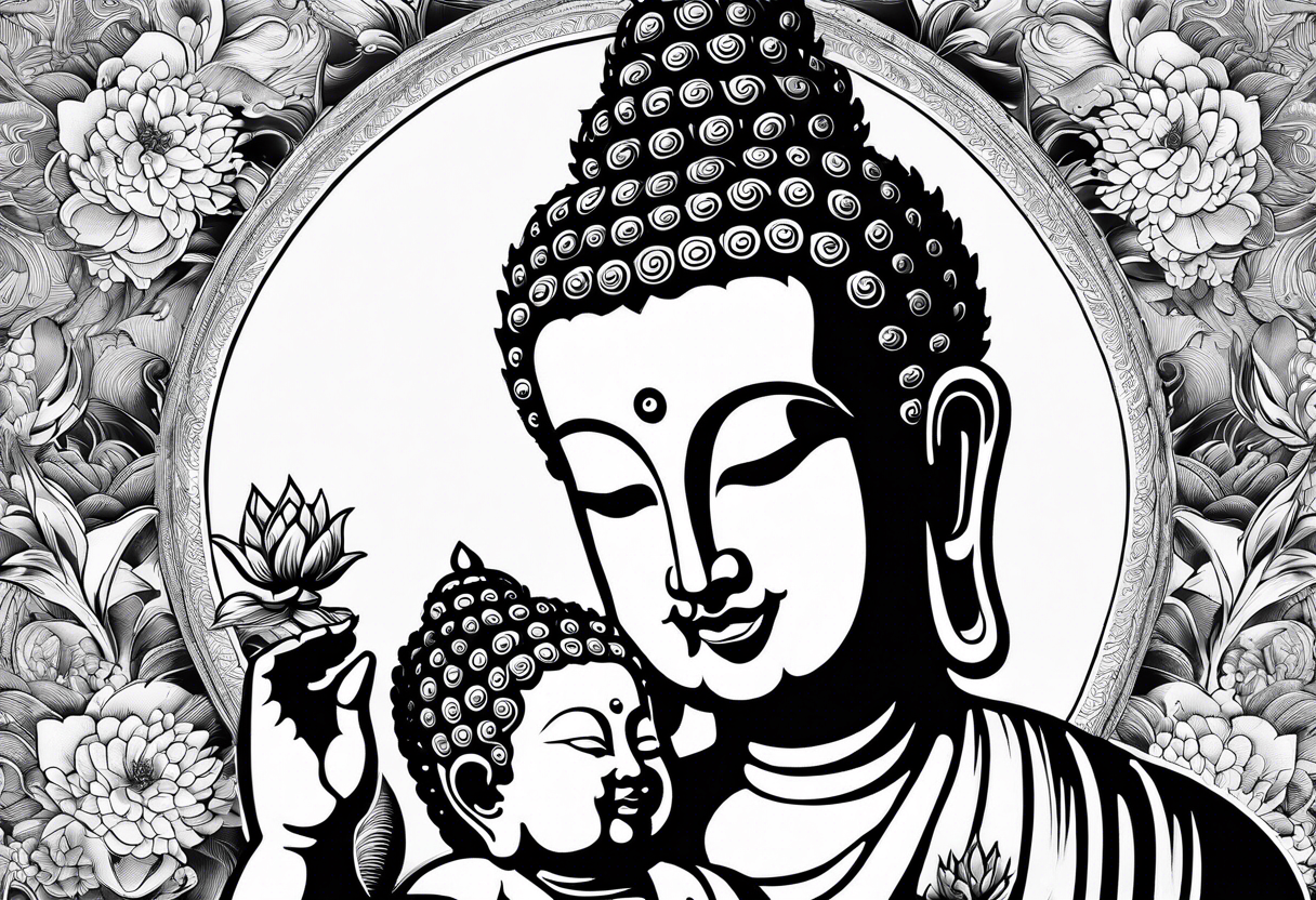 Buddha carrying Buddha baby tattoo idea