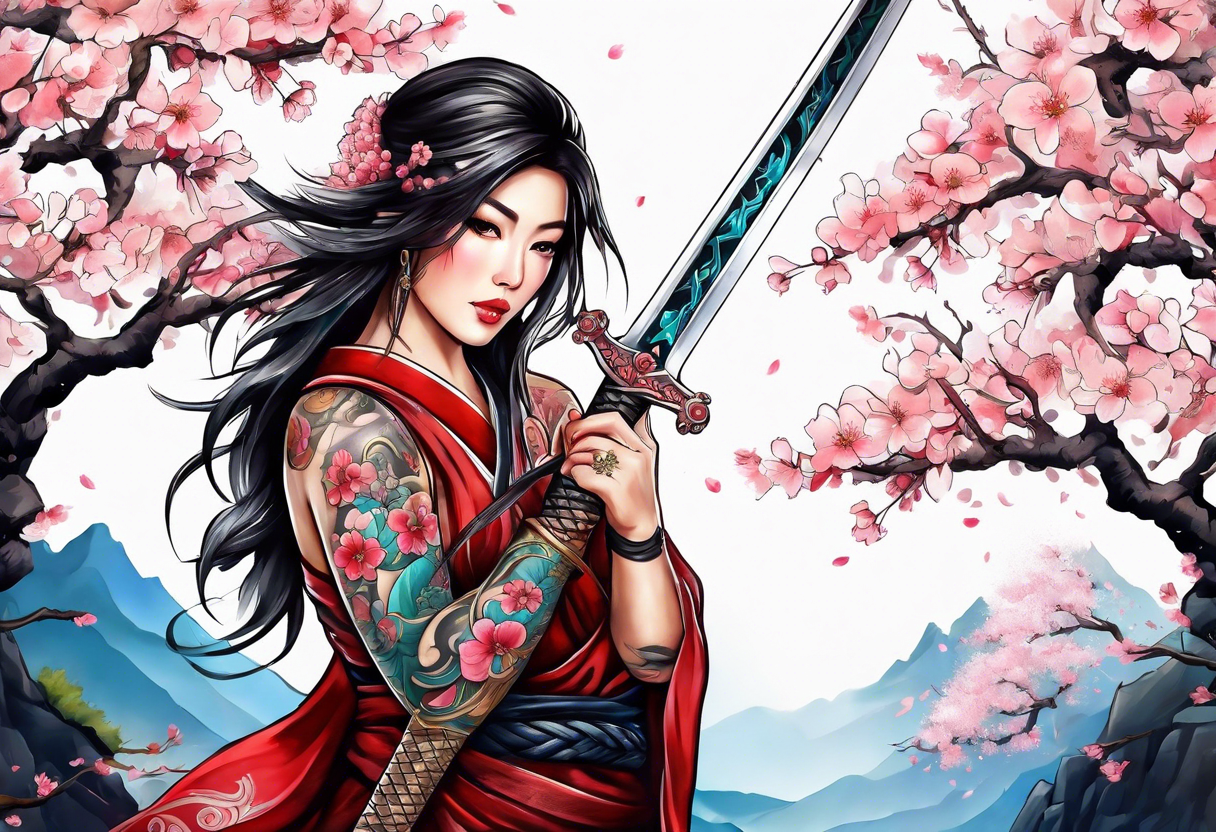 Sword 
and cherry blossom tattoo idea