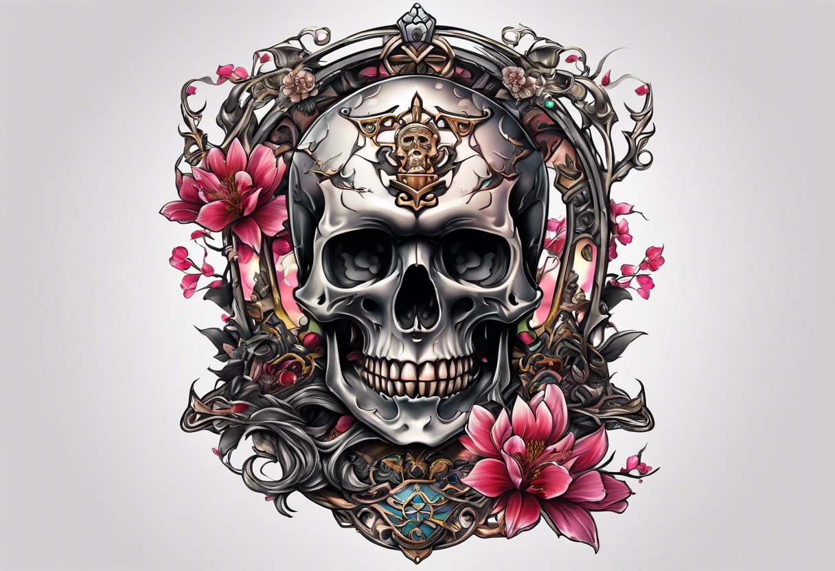 Hourglass skull Sakura tattoo idea