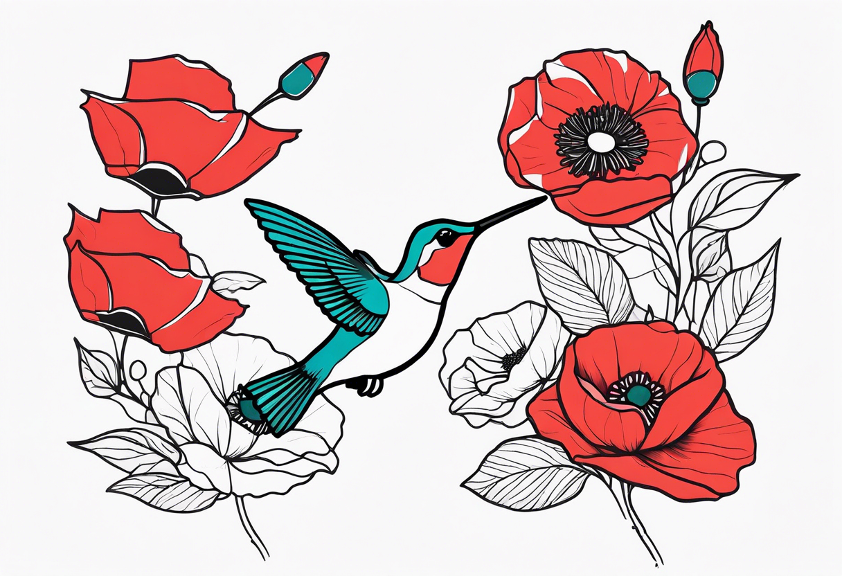 hummingbirds with red poppies tattoo idea