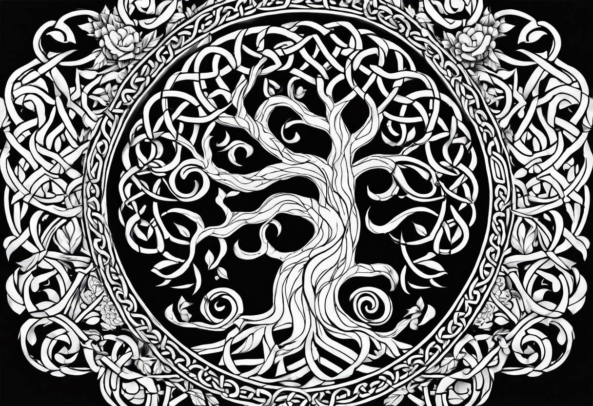 full torso celtic armor viking tree of life yggdrasil tattoo idea