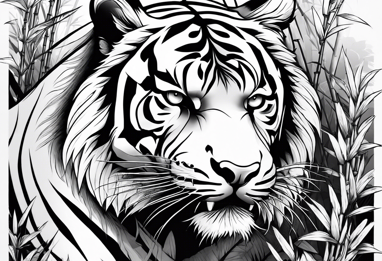 Snarling Tiger in bamboo forest tattoo idea