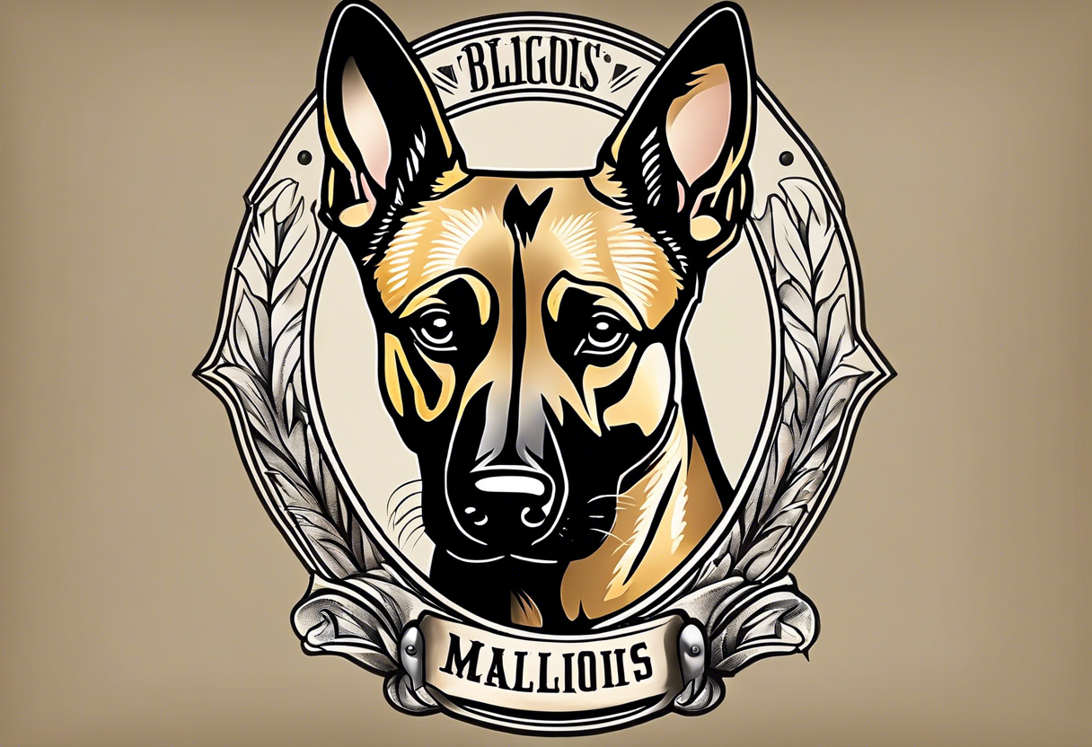 Belgian Malinois dog   Front facing with a badge tattoo idea