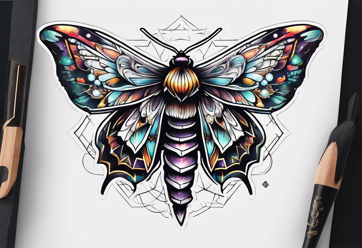 small Moth flying into outer space tattoo idea