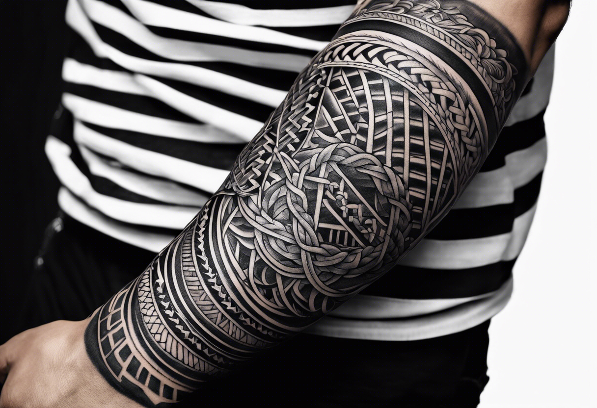 armband tattoo, masculine, narrow, horizontal with entangled rope pattern tattoo idea