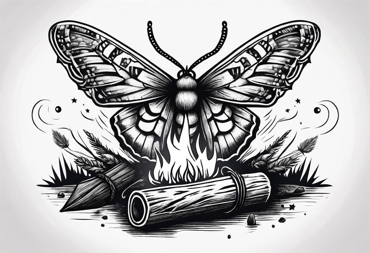 Campfire with small Moth flying above tattoo idea