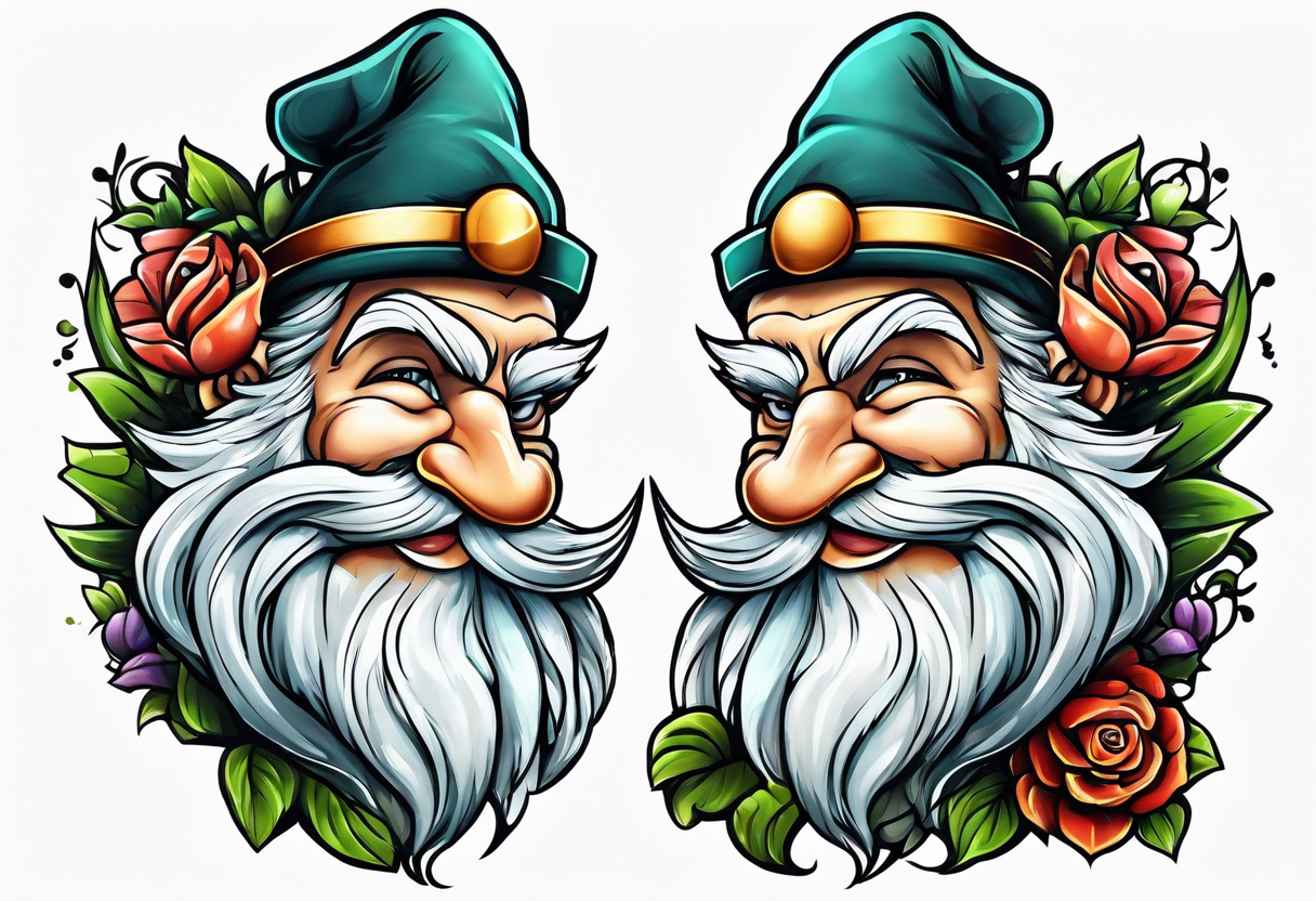 Muscular old yard gnome tattoo idea