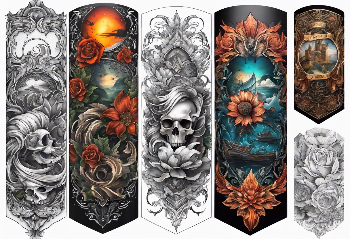 Cohesive sleeve with elements from literature tattoo idea