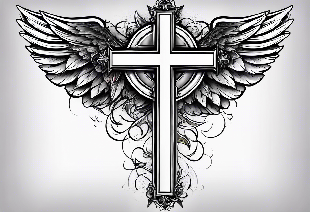 Cross with wings and a halo tattoo idea