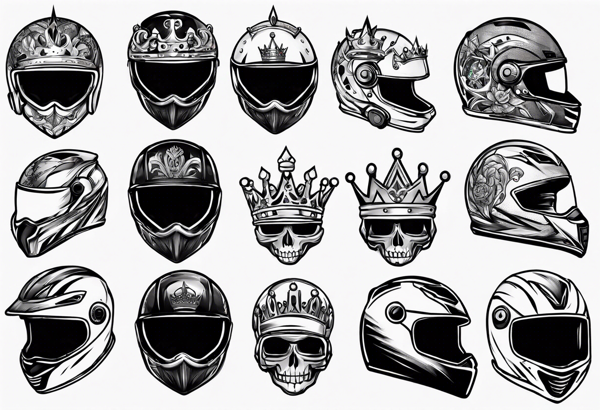 motorbike helmet with a crown on top tattoo idea