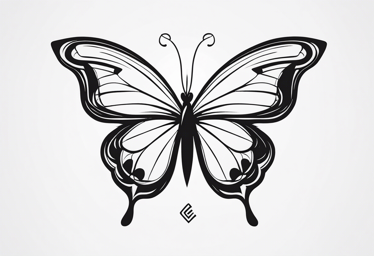 A minimalist butterfly tattoo that incorporates the letter E tattoo idea