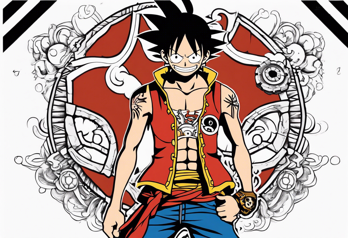 Luffy half normal half gear 5 tattoo idea