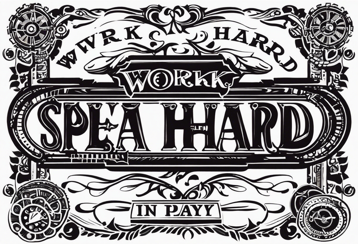 I want a tattoo containing the following two words "WORK HARD" and "PLAY HARD" in a steam punk design tattoo idea