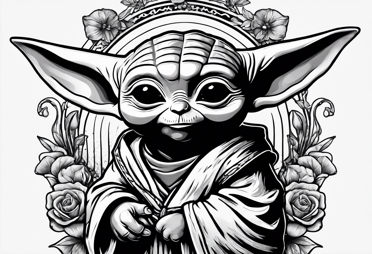 Baby yoda with unicorn tattoo idea