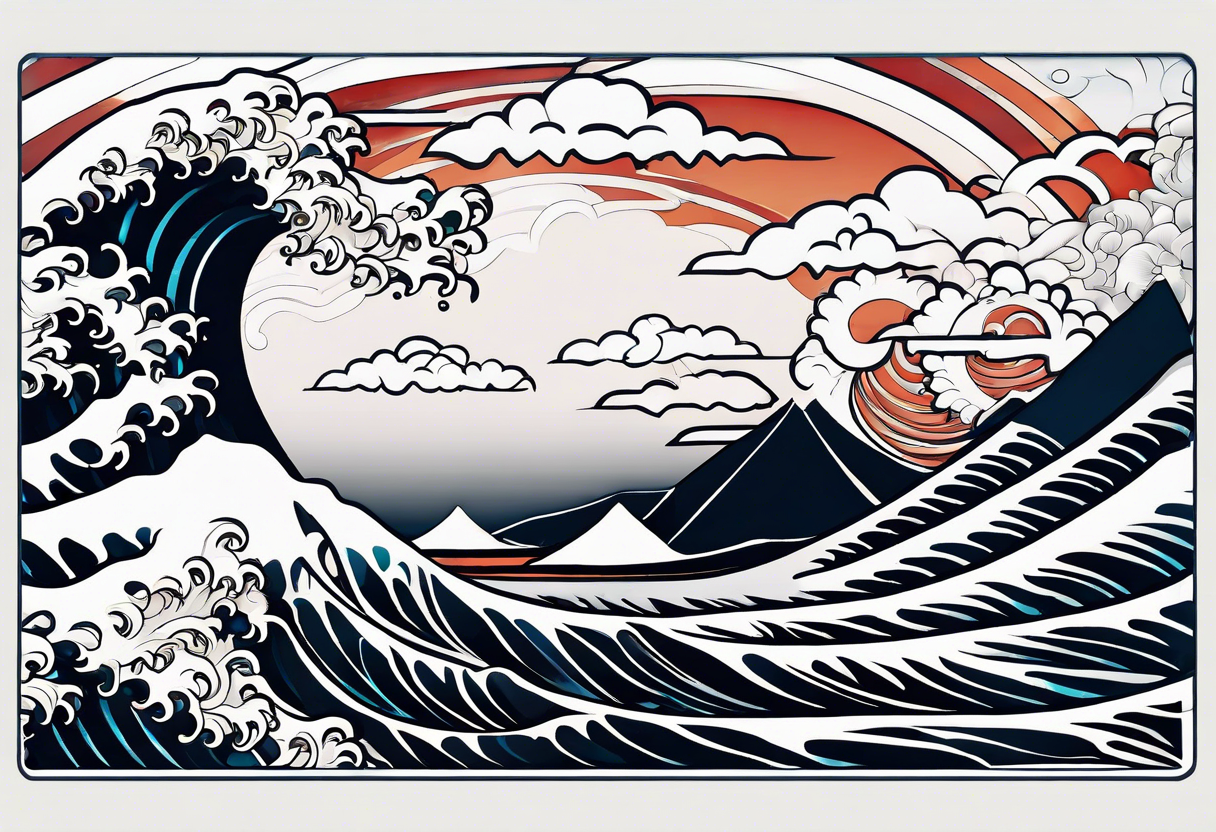 celtic pattern in the negative space japanese wave.  . clouds tattoo idea