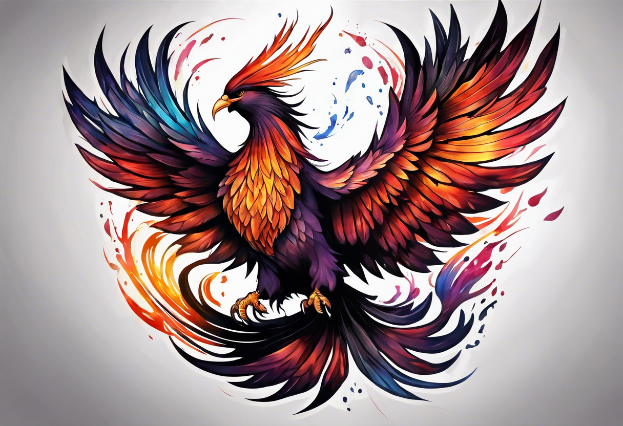 Rising phoenix against dark background, from forearm to shoulder. tattoo idea