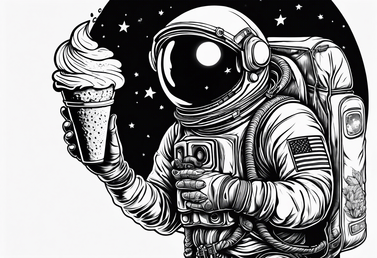 full length astronaut eating an ice cream cone tattoo idea