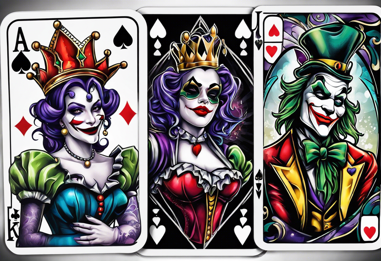 Joker
Jester 
Queen 
Playing cards tattoo idea