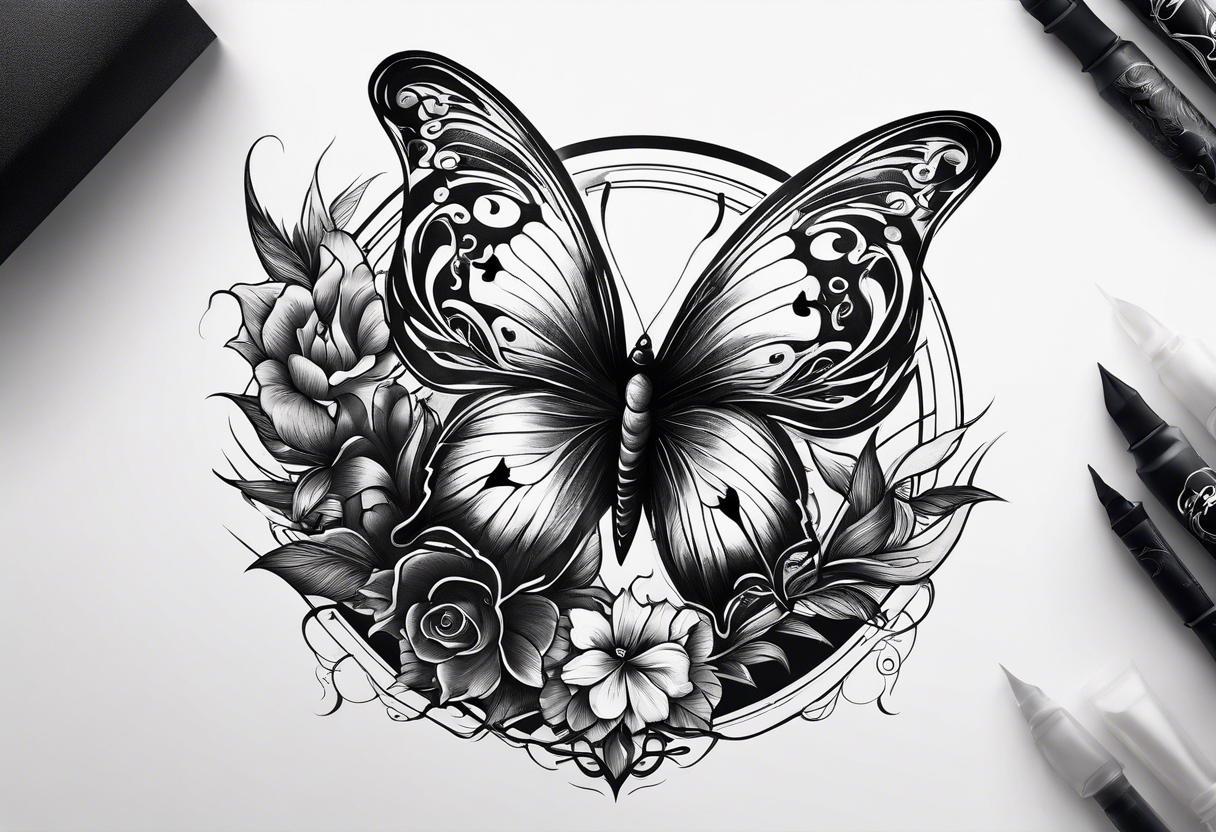 A Butterfly and a Raven like Ying Yang tattoo idea